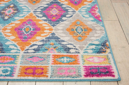 5' X 7' Gray Blue And Orange Ogee Distressed Area Rug