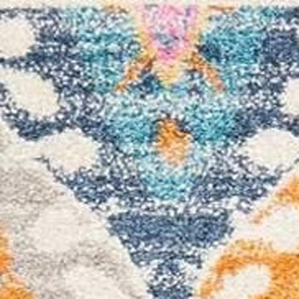 8' X 10' Gray Blue And Orange Ogee Distressed Area Rug