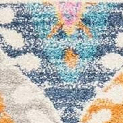 8' X 10' Gray Blue And Orange Ogee Distressed Area Rug