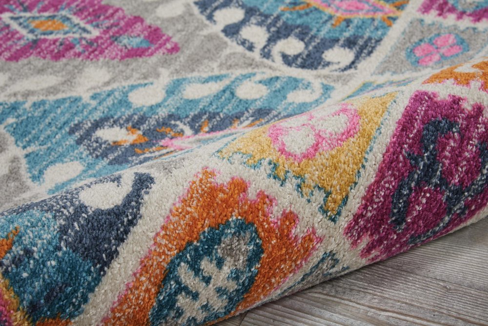 5' X 7' Gray Blue And Orange Ogee Distressed Area Rug