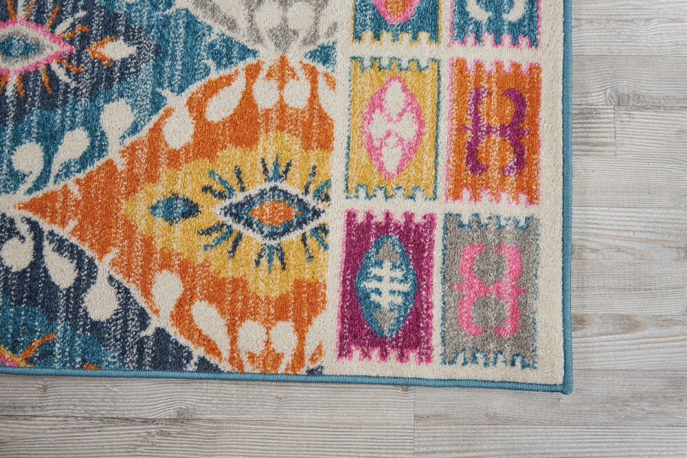 5' X 7' Gray Blue And Orange Ogee Distressed Area Rug