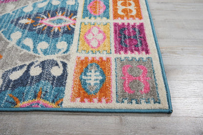 8' X 10' Gray Blue And Orange Ogee Distressed Area Rug