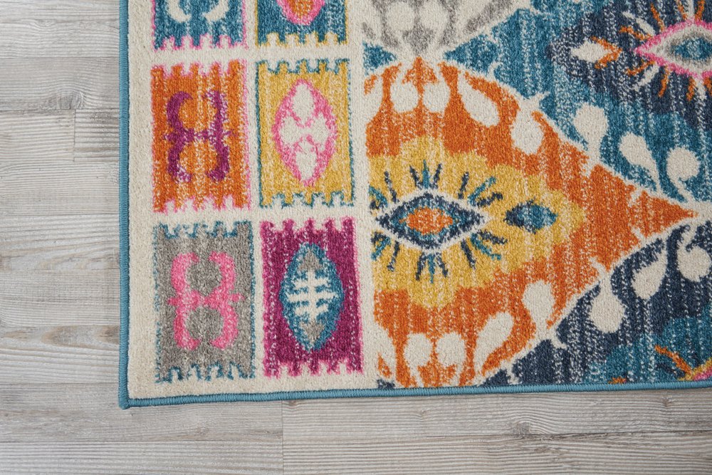 5' X 7' Gray Blue And Orange Ogee Distressed Area Rug