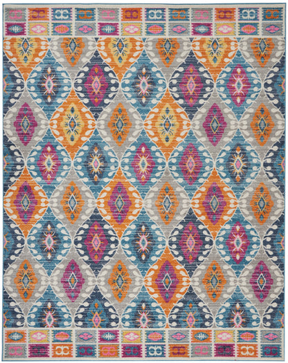 5' X 7' Gray Blue And Orange Ogee Distressed Area Rug