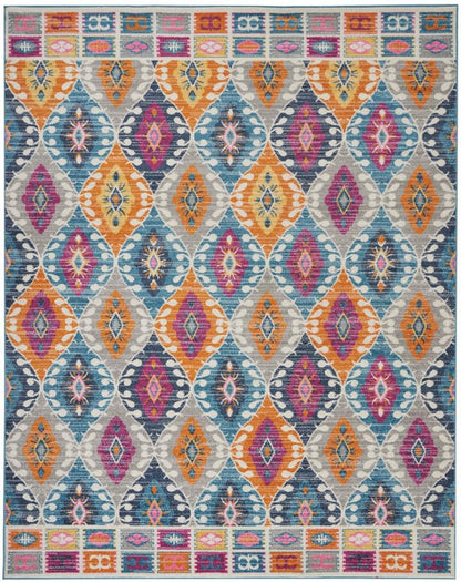 5' X 7' Gray Blue And Orange Ogee Distressed Area Rug