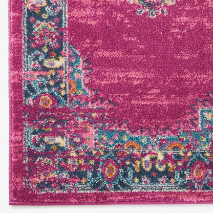 4' X 6' Fuchsia And Blue Oriental Distressed Area Rug