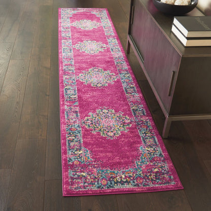 4' X 6' Fuchsia And Blue Oriental Distressed Area Rug