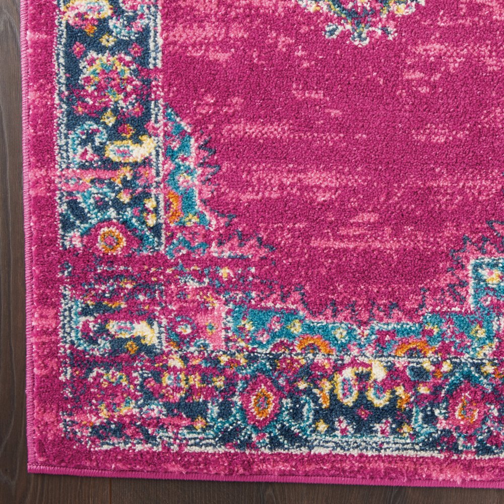 4' X 6' Fuchsia And Blue Oriental Distressed Area Rug
