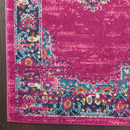 4' X 6' Fuchsia And Blue Oriental Distressed Area Rug