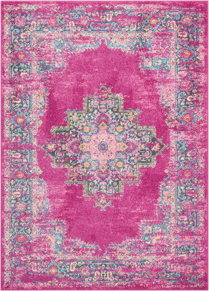 4' X 6' Fuchsia And Blue Oriental Distressed Area Rug