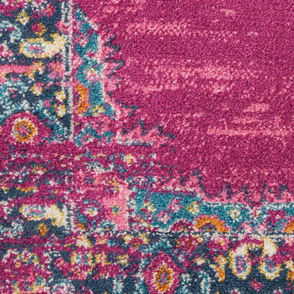 4' X 6' Fuchsia And Blue Oriental Distressed Area Rug