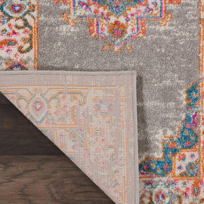 10' Gray And Gold Medallion Distressed Runner Rug