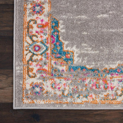 6' Gray And Gold Medallion Distressed Runner Rug