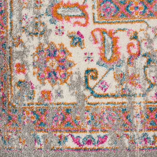 10' Gray And Gold Medallion Distressed Runner Rug