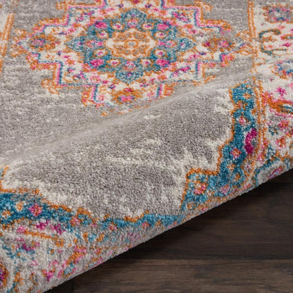 6' Gray And Gold Medallion Distressed Runner Rug