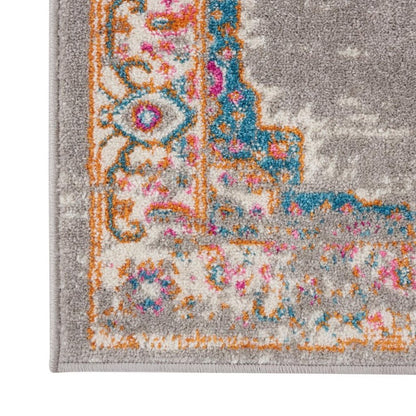 6' Gray And Gold Medallion Distressed Runner Rug
