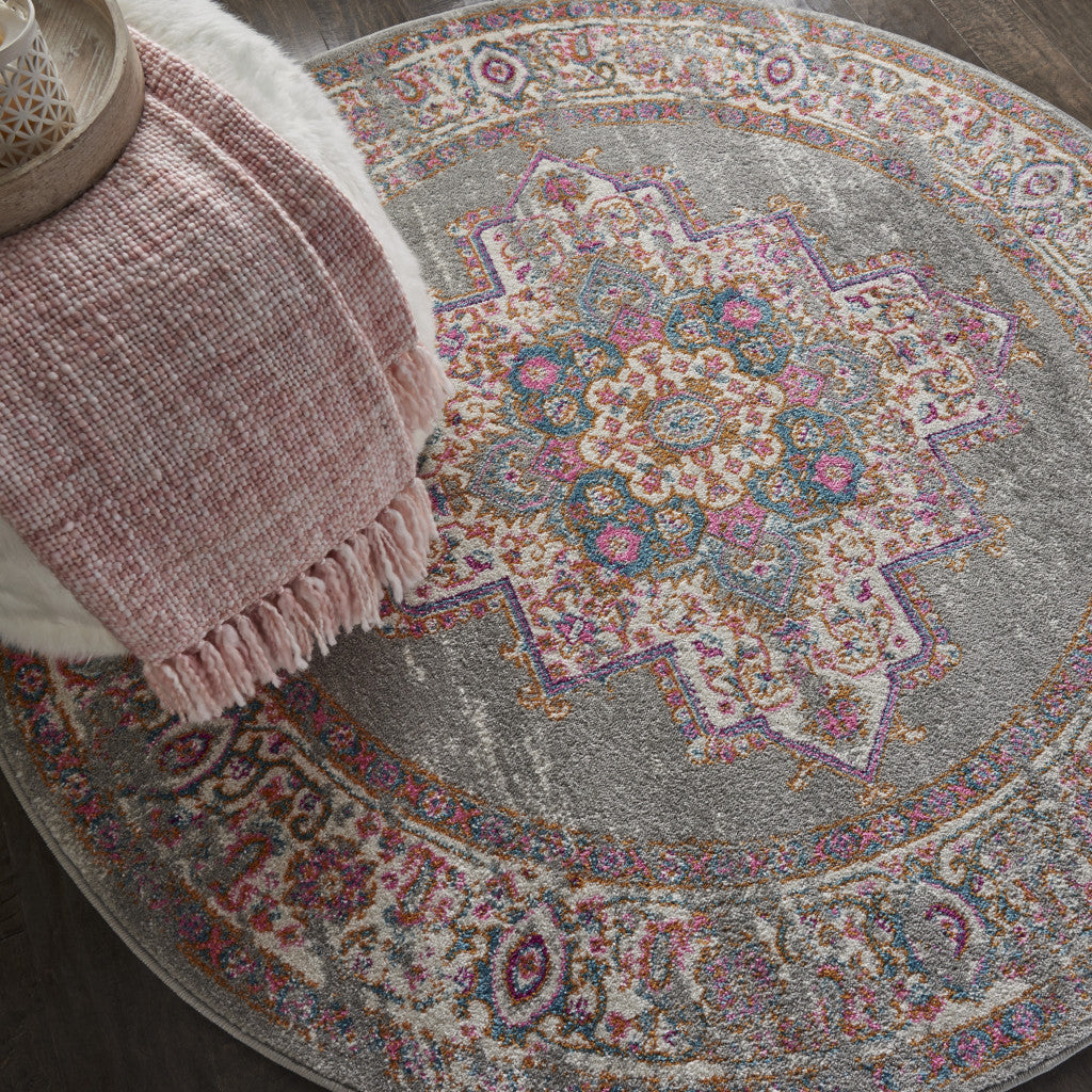 5' X 7' Gray And Gold Medallion Distressed Area Rug