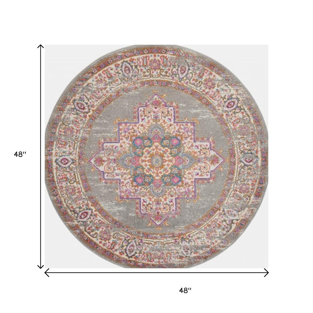 5' X 7' Gray And Gold Medallion Distressed Area Rug