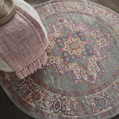 8' X 10' Gray And Gold Medallion Distressed Area Rug