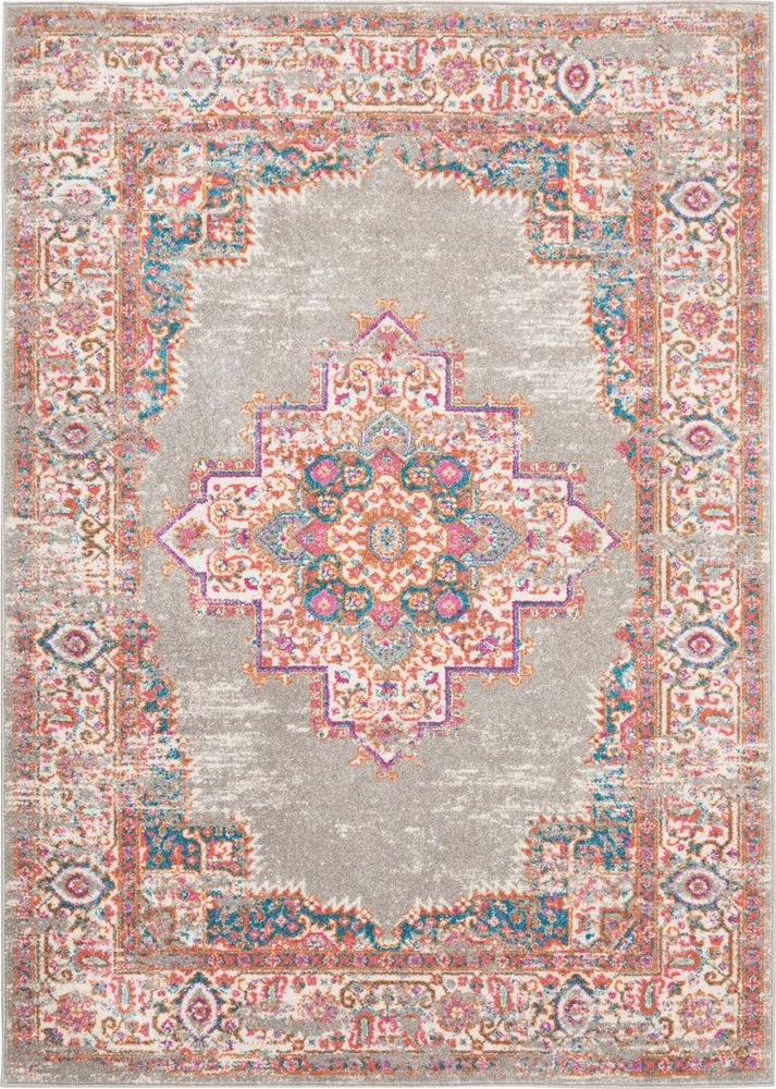 8' X 10' Gray And Gold Medallion Distressed Area Rug