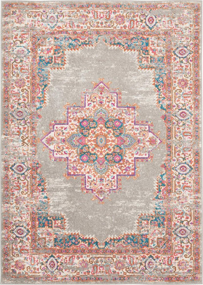 8' X 10' Gray And Gold Medallion Distressed Area Rug