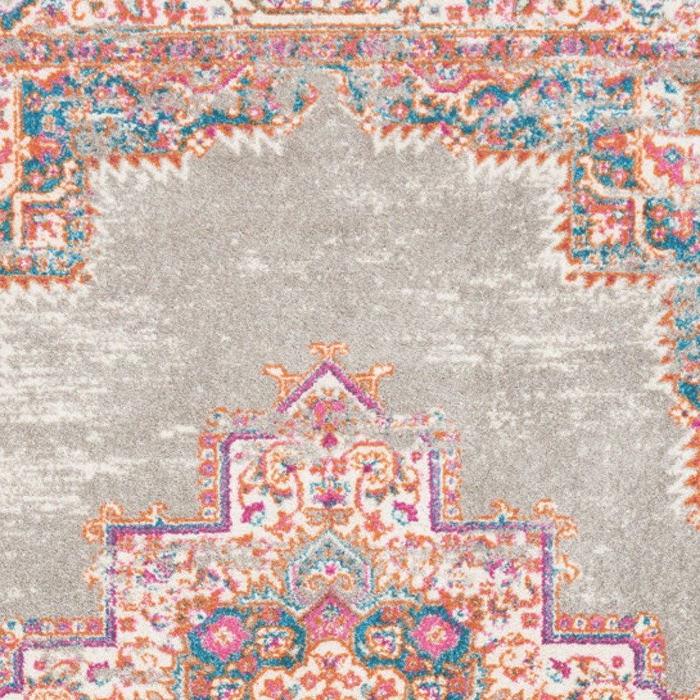 4' X 6' Gray And Gold Medallion Distressed Area Rug