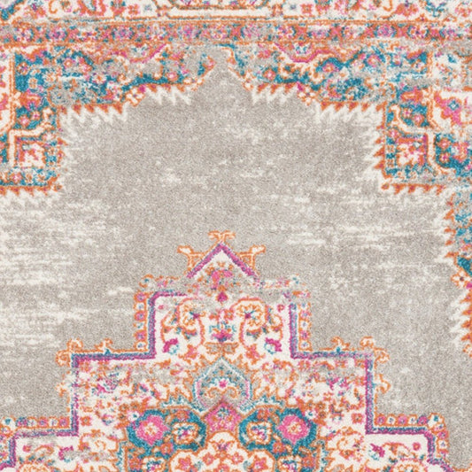 8' X 10' Gray And Gold Medallion Distressed Area Rug