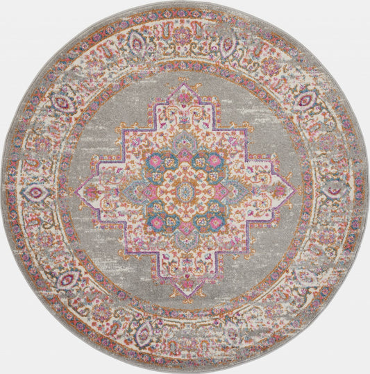 4' Gray Round Power Loom Area Rug