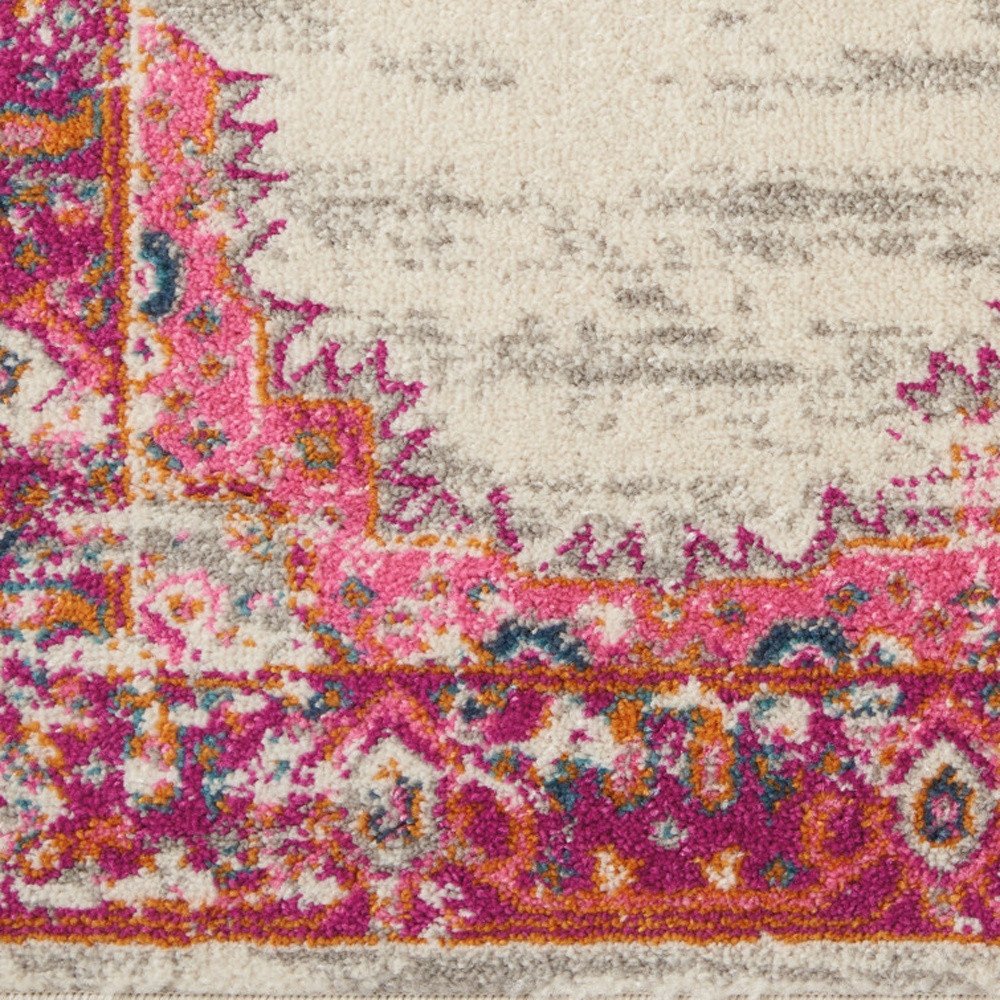 4' X 6' Ivory And Fuchsia Oriental Distressed Area Rug