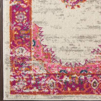 4' X 6' Ivory And Fuchsia Oriental Distressed Area Rug