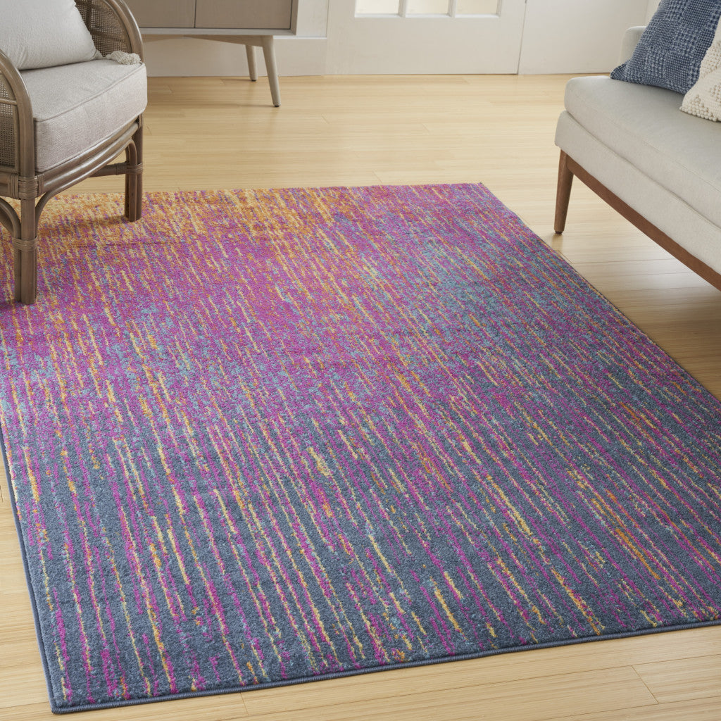 5' X 7' Blue And Pink Abstract Power Loom Area Rug