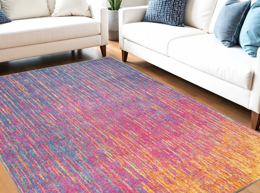 8' Blue And Orange Abstract Runner Rug