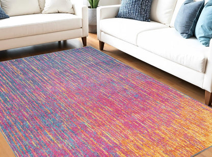 5' X 7' Blue And Orange Abstract Area Rug