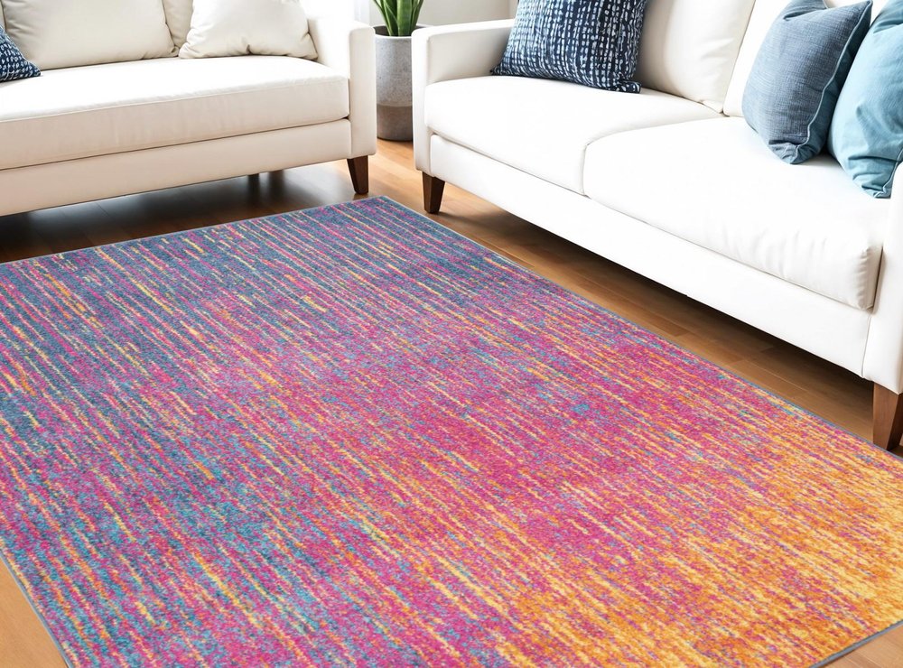 4' X 6' Blue And Orange Abstract Area Rug