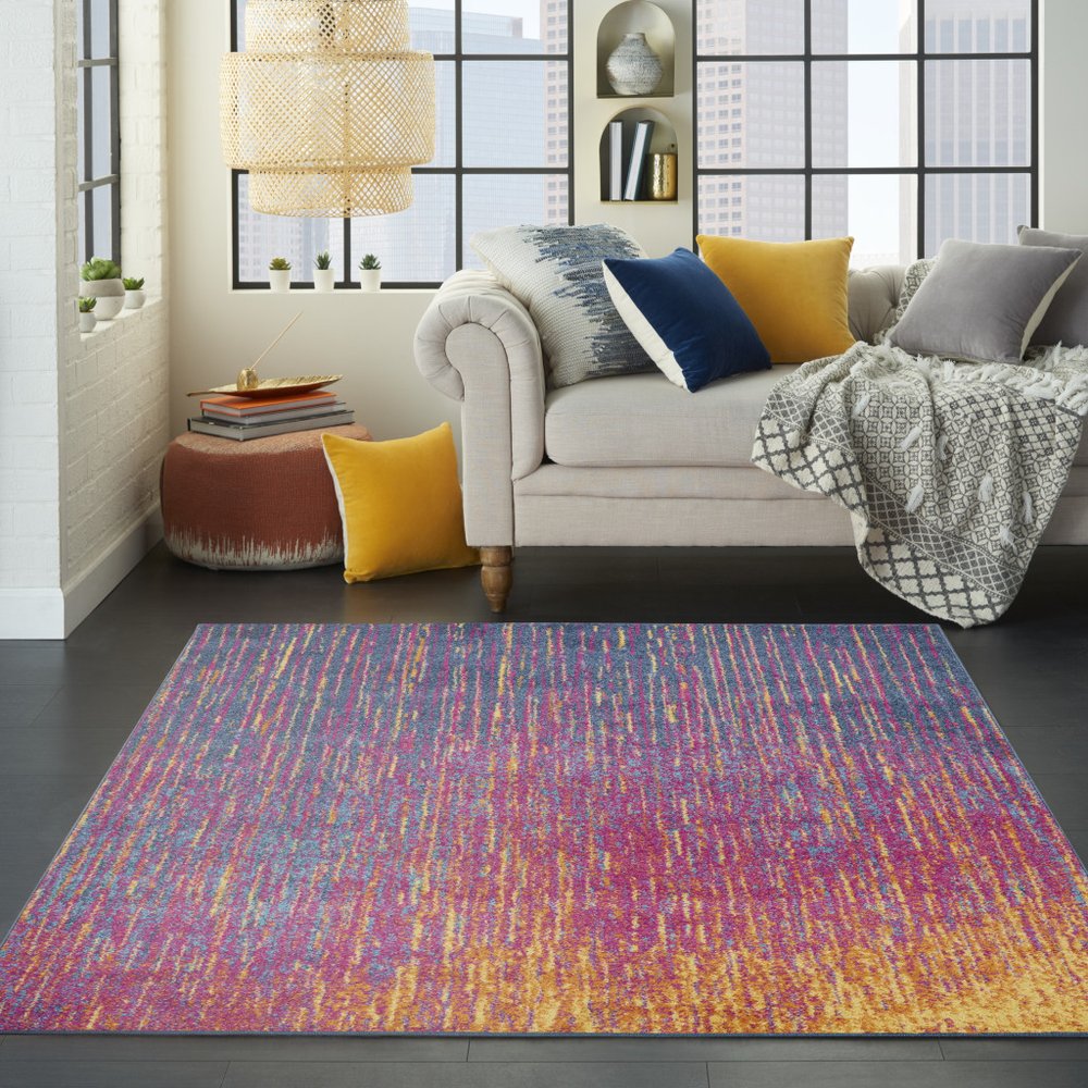 8' Blue And Orange Abstract Runner Rug
