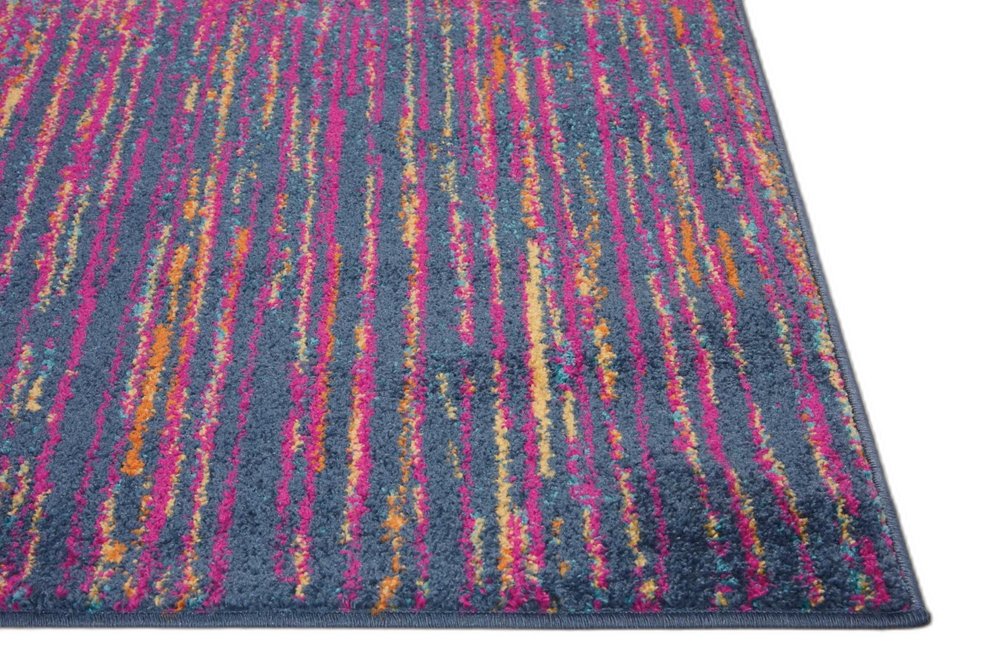 5' Blue And Orange Abstract Round Rug