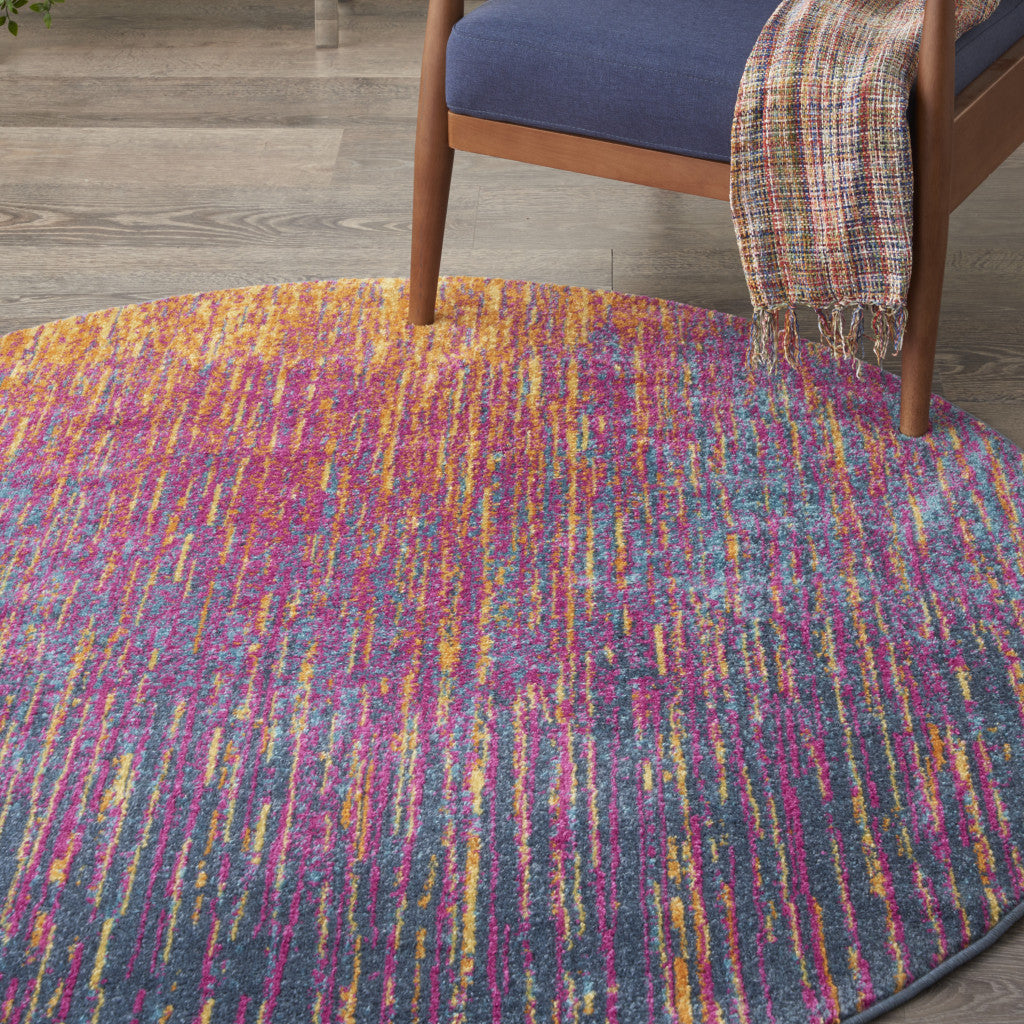 5' X 7' Blue And Pink Abstract Power Loom Area Rug