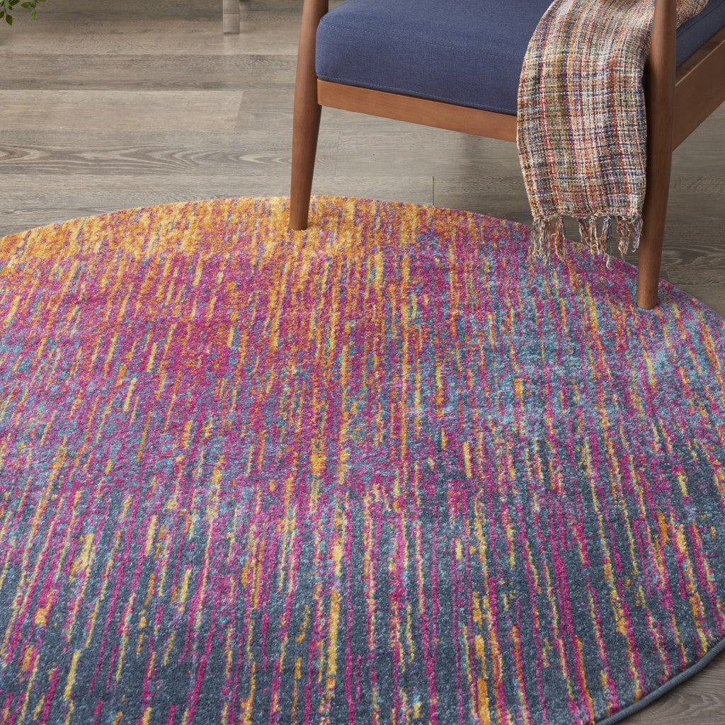 5' X 7' Blue And Pink Abstract Power Loom Area Rug