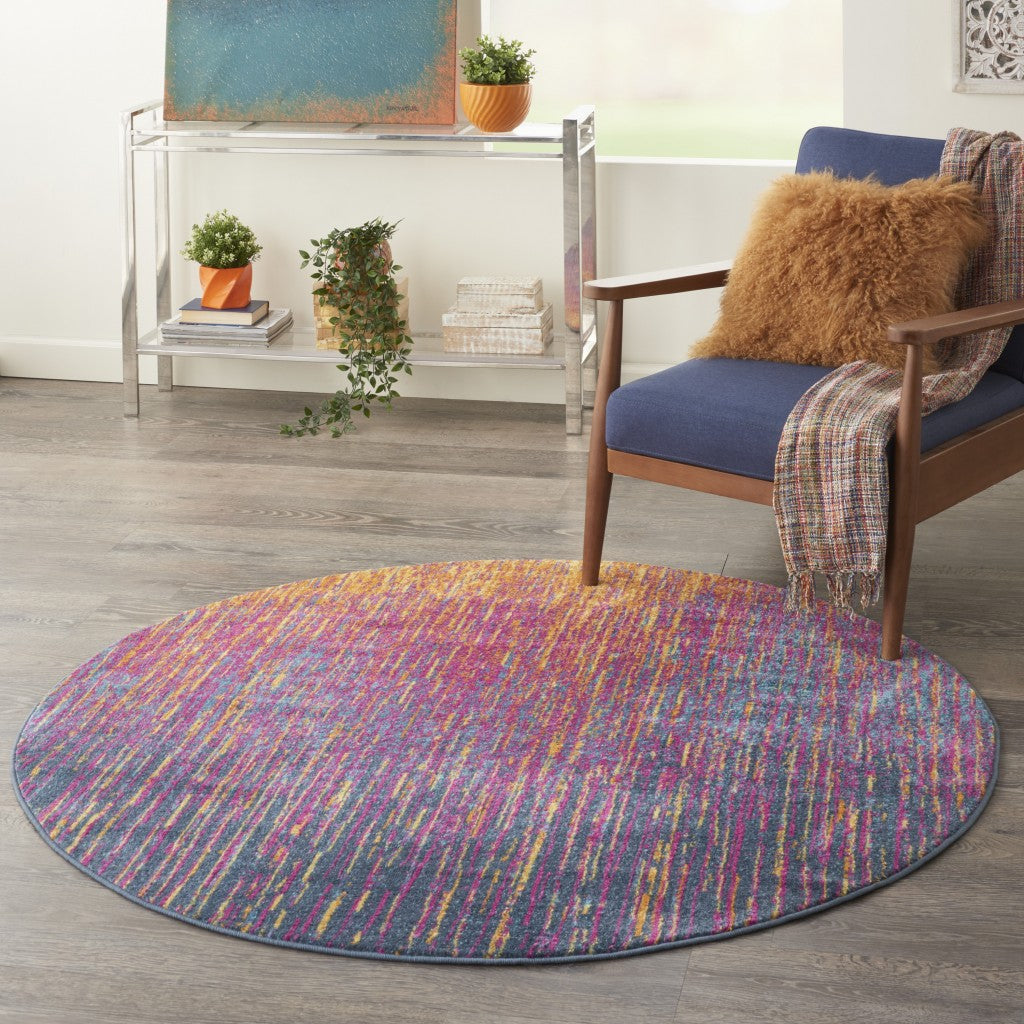 5' X 7' Blue And Pink Abstract Power Loom Area Rug