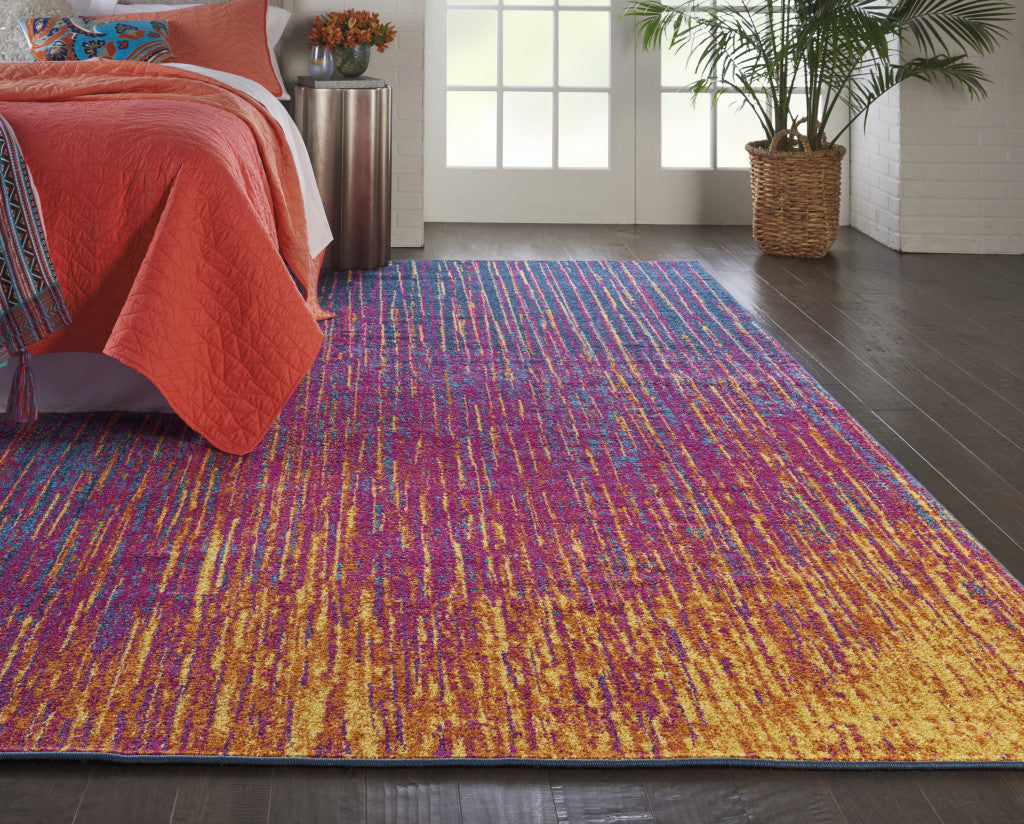 5' X 7' Blue And Pink Abstract Power Loom Area Rug