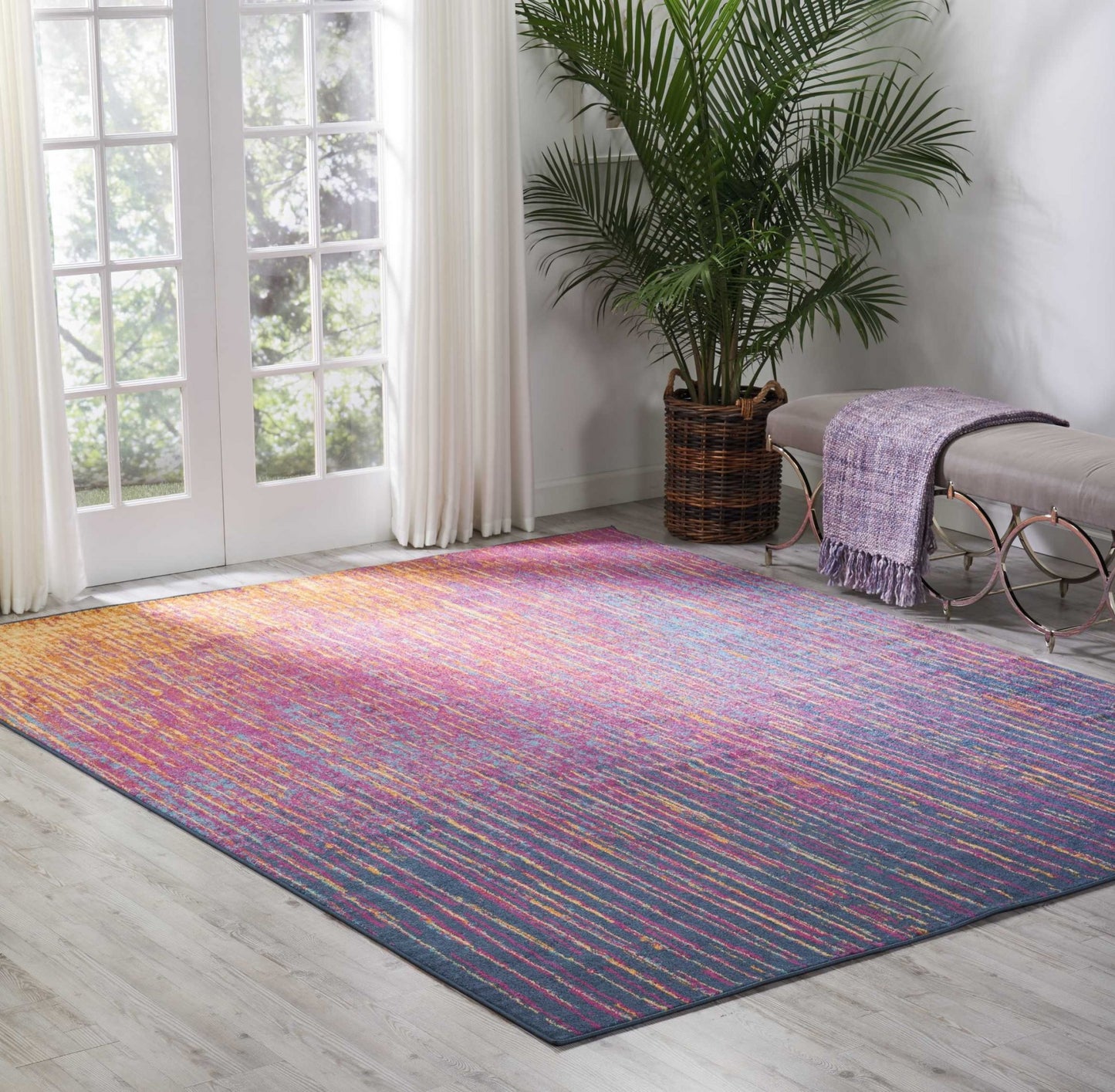 5' X 7' Blue And Pink Abstract Power Loom Area Rug