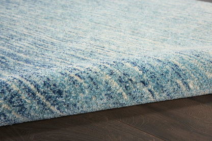 8' Blue And Ivory Abstract Runner Rug