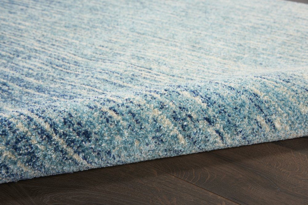 6' Blue And Ivory Abstract Runner Rug