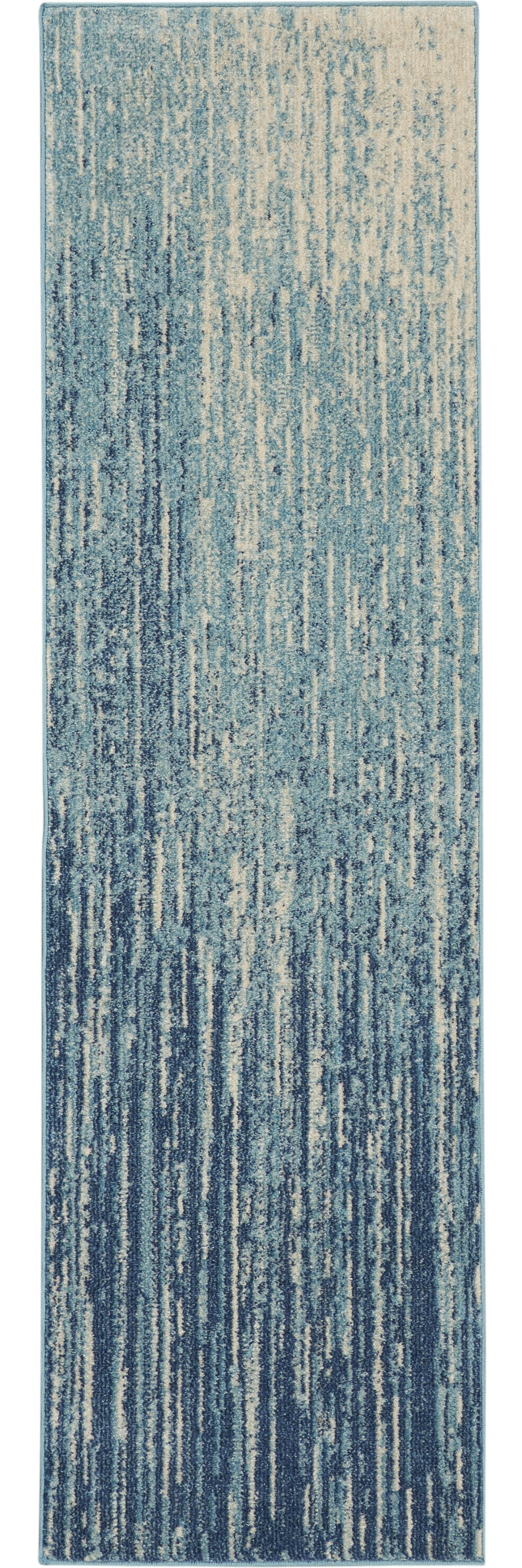 10' Ivory And Blue Abstract Power Loom Runner Rug