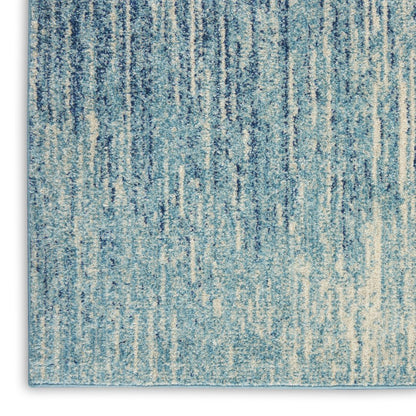 6' Blue And Ivory Abstract Runner Rug