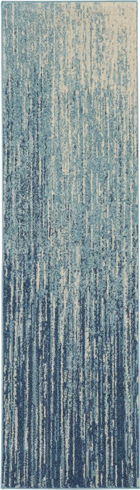 8' Blue And Ivory Abstract Runner Rug