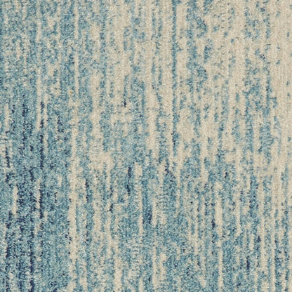 6' Blue And Ivory Abstract Runner Rug