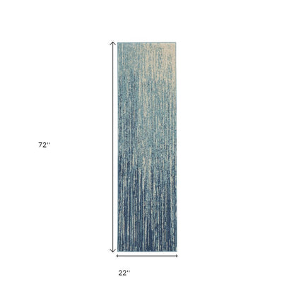 8' Blue And Ivory Abstract Runner Rug