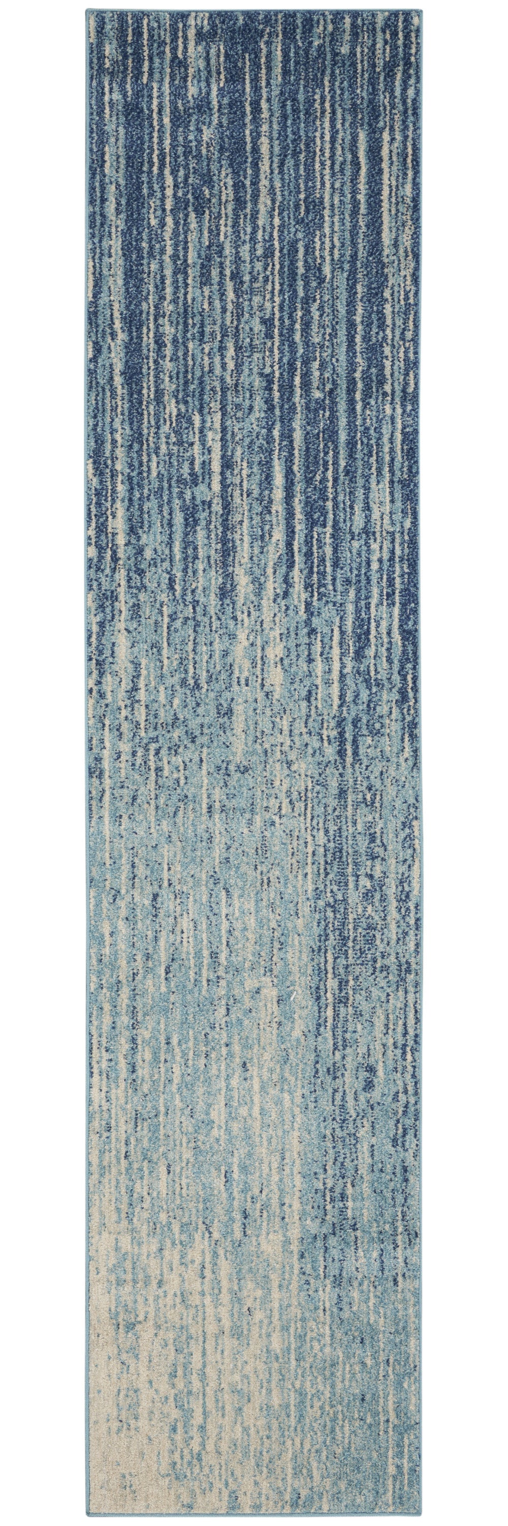 10' Ivory And Blue Abstract Power Loom Runner Rug