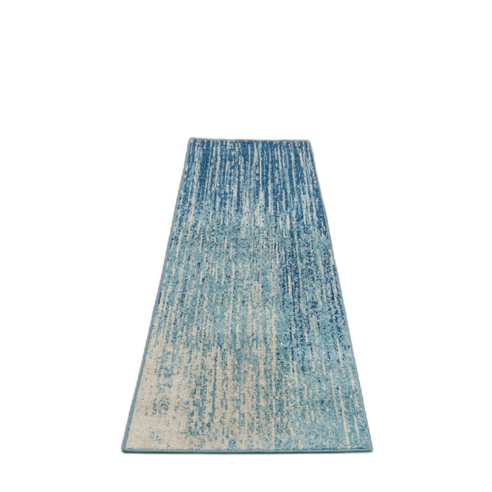 8' Blue And Ivory Abstract Runner Rug